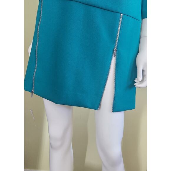 Ann Taylor Shift Sheath Dress Size 2 Teal Green 3/4 Sleeve Zipper Accent Classic - Picture 2 of 10